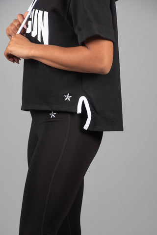 Side image of black TopGun short sleeve hoodie