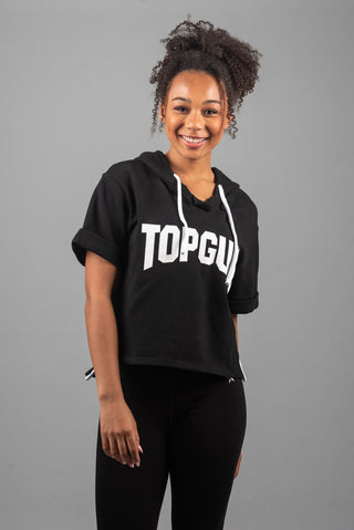 Front image of black TopGun short sleeve hoodie