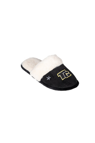 Side image of black and white TopGun slipper