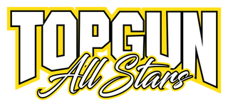 White, black and gold TopGun logo