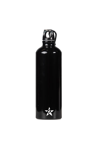 Back image of black TopGun water bottle with Rebel Athletic logo