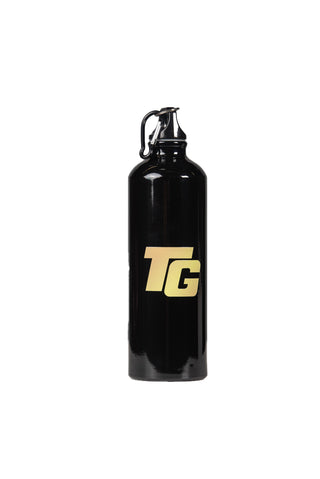 Front image of black TopGun water bottle